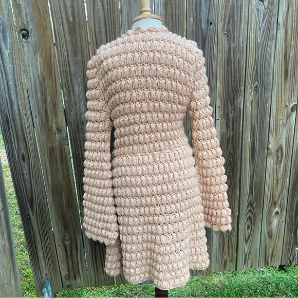 Vintage chunky knit sweater duster coat pale peach bell sleeves XS S - Picture 8 of 15
